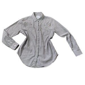 Rails "Taylor Florence Stripe Button Front Studded Pearls" XS Gray White #50L